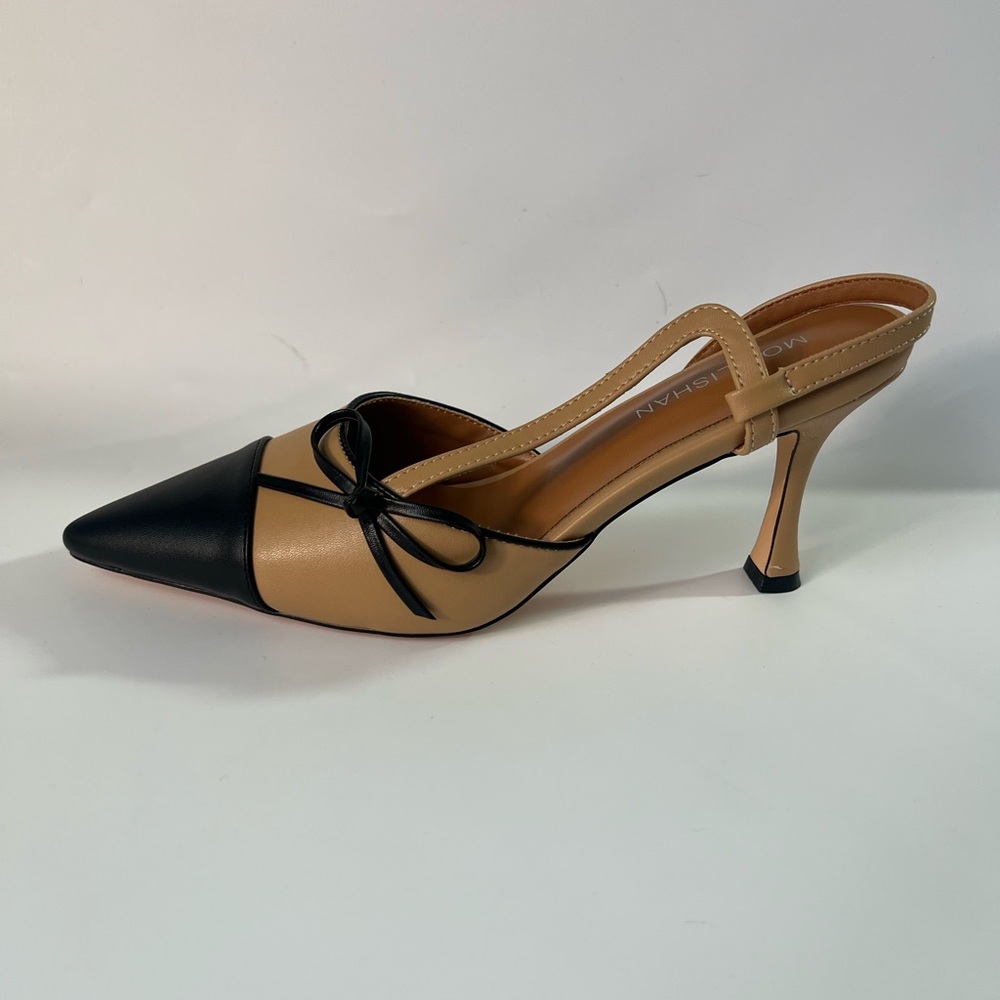 Moyilishan Black and Apricot Women's Sling Back Heels - 9 - Picture 8 of 12